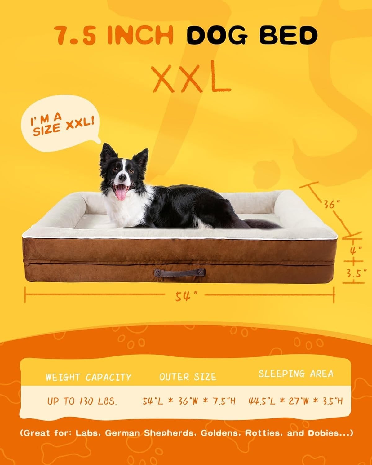 XXL Orthopedic Dog Bed 137x91cm Waterproof Washable Brown