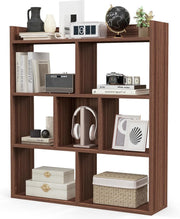 Walnut 7-Cube Bookcase Freestanding Storage Display Shelf with Anti-Topple Kit