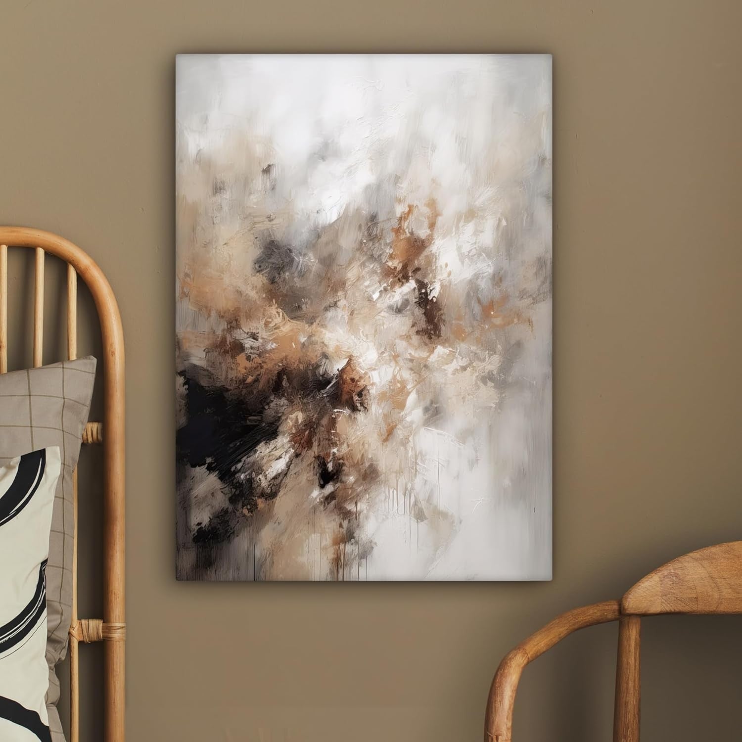 Abstract Beige Canvas Wall Art 50x70cm Framed Modern