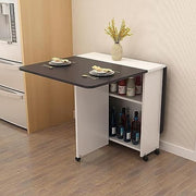 Extendable Folding Kitchen Table with 6 Wheels & Storage Shelves