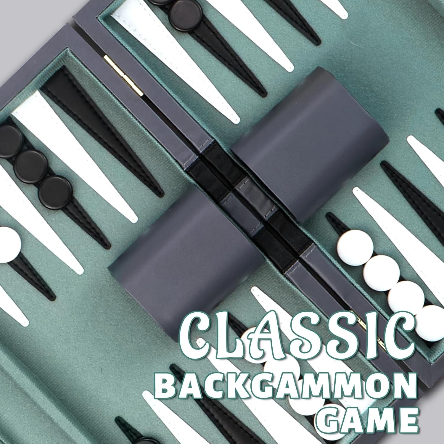 Portable Leather Backgammon Set Travel Suitcase Board Game Blue Grey
