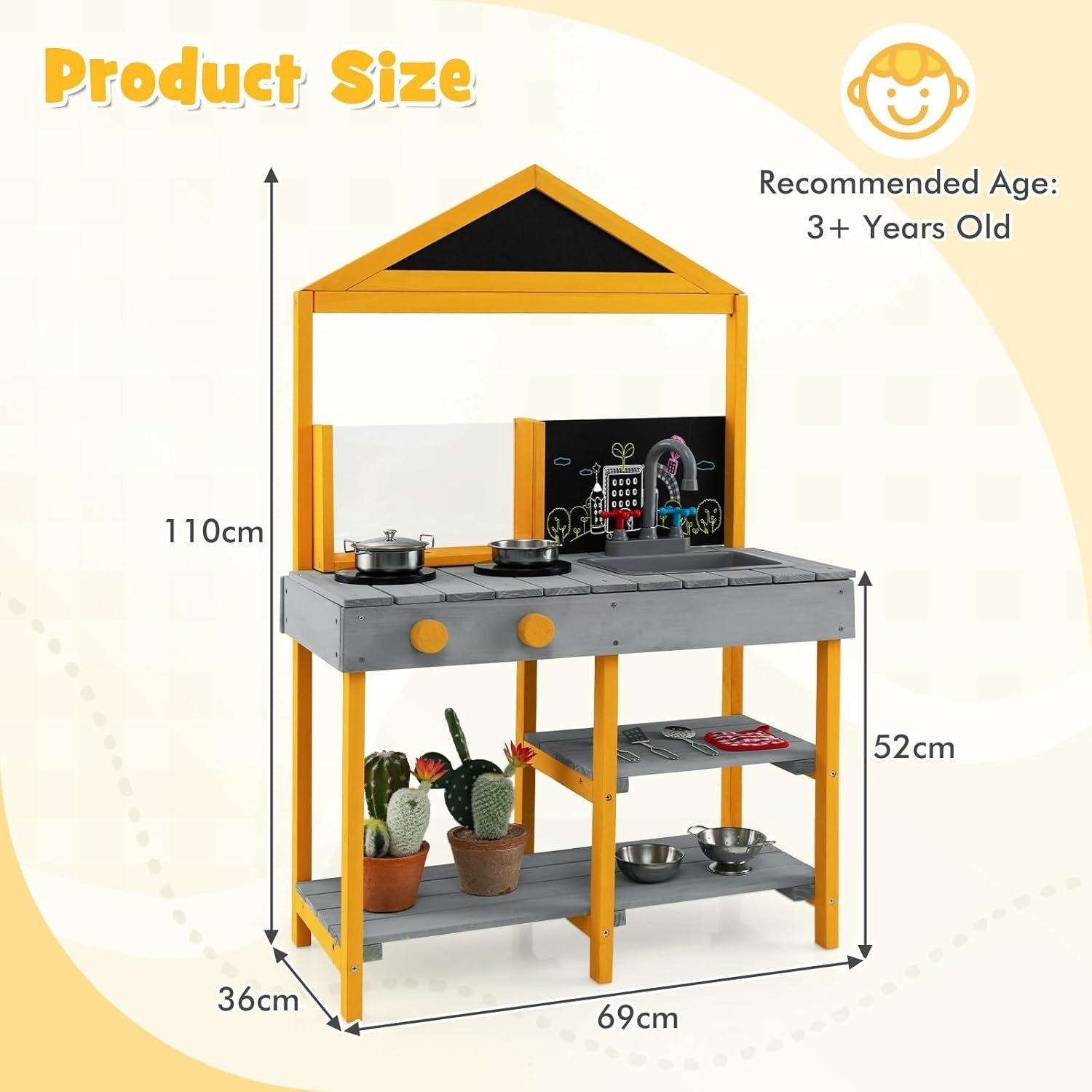 Outdoor Mud Kitchen Kids Playset w/ Planter Sink Chalkboard Toy