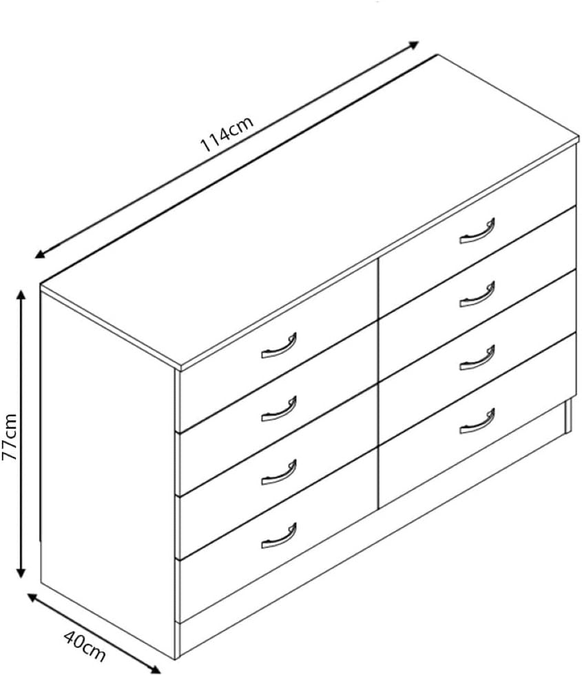 White Gloss 8 Drawer Chest Wide Storage Unit Bedroom Modern Cabinet