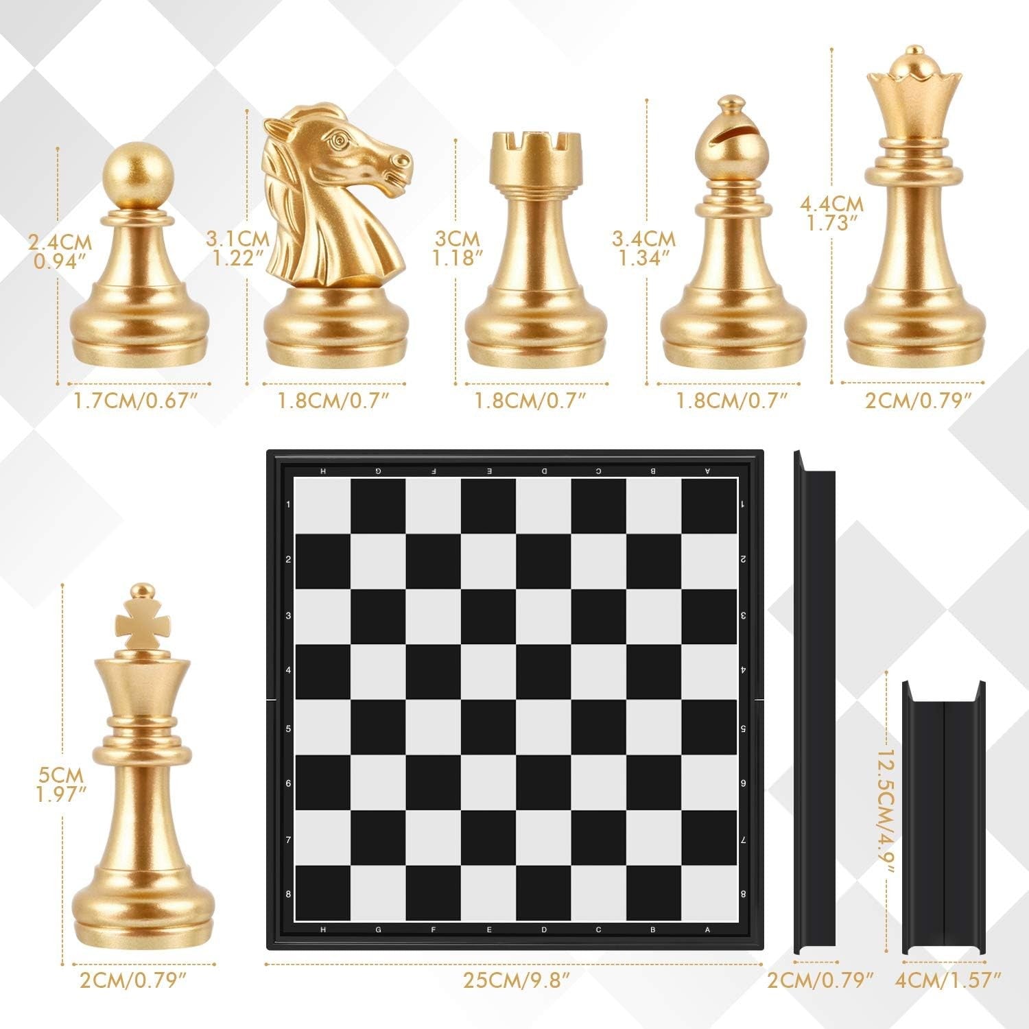 Portable Magnetic Travel Chess Set Foldable Board Gold Silver Pieces 2-Player