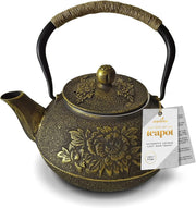 Cast Iron Teapot 1200ml Chinese Tetsubin Tea Pot w Infuser Black Gold