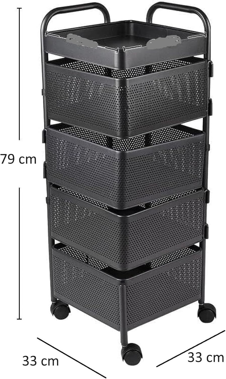4 Tier Rotating Storage Trolley on Wheels Kitchen Bathroom Basket Rack Black