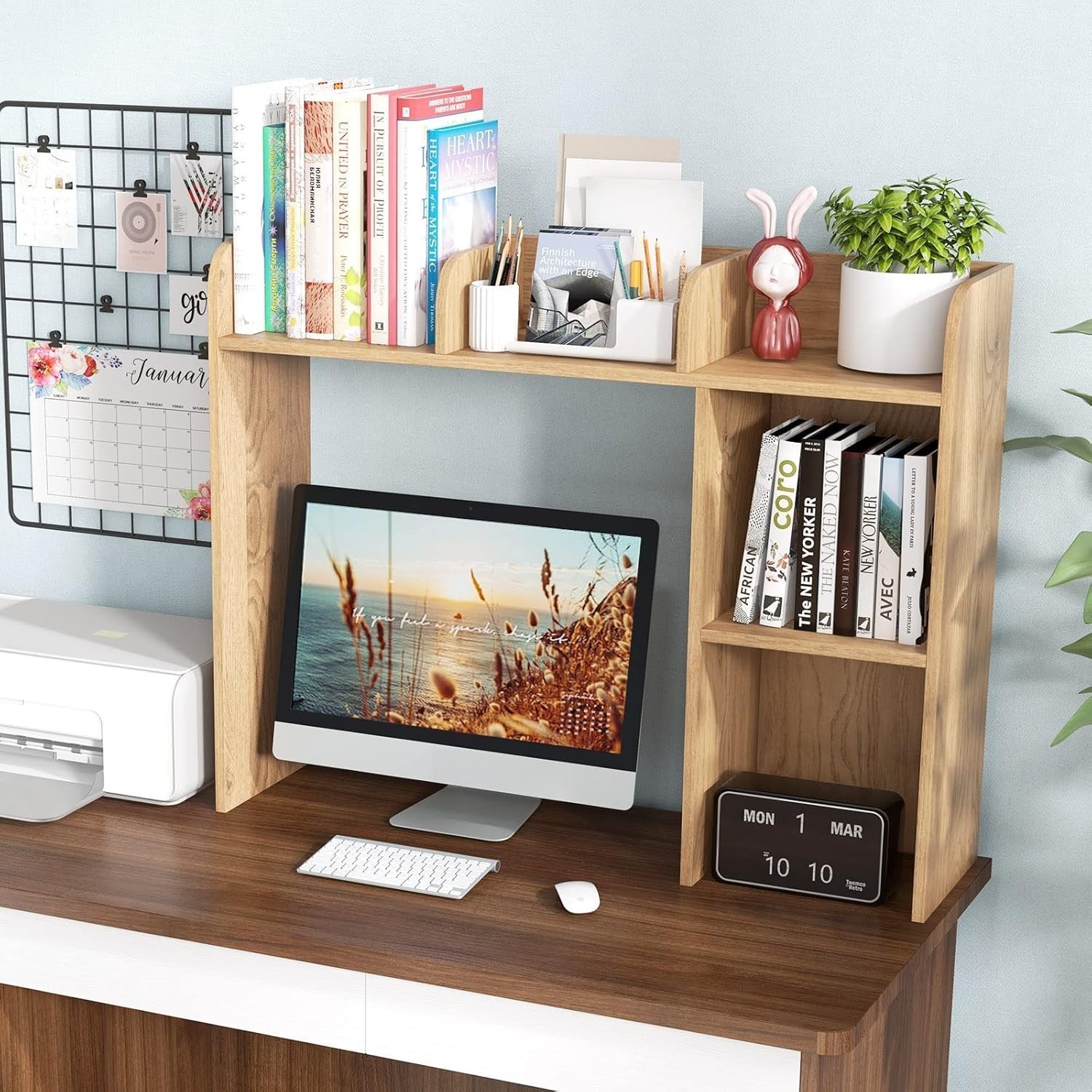 Natural Desktop Bookshelf 3-Shelf Storage Hutch Organizer Rack 94cm