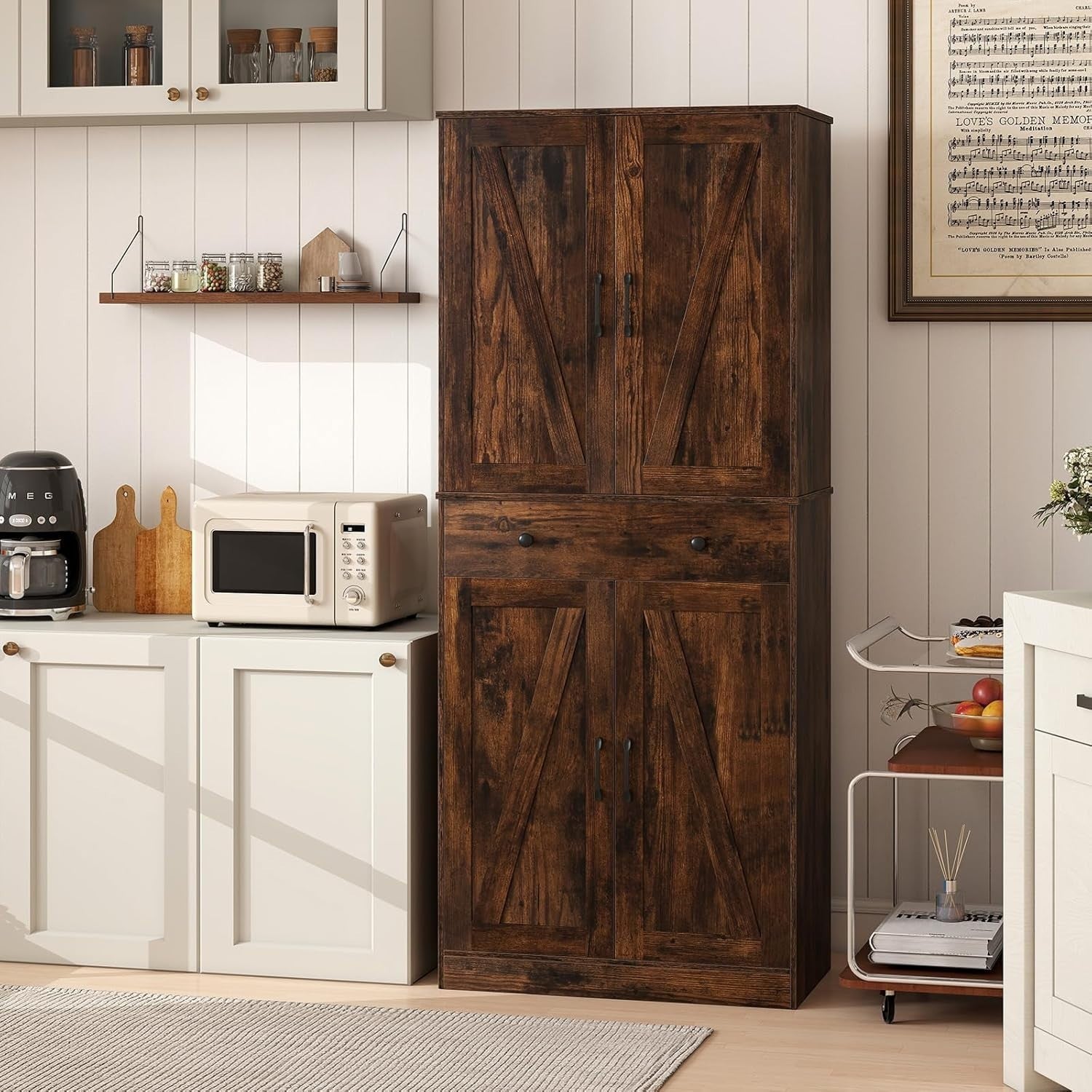 183cm Tall Kitchen Cupboard Rustic Brown 6-Tier Adjustable Drawer Storage