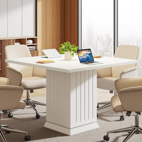 White 90cm Square Conference Table – Modern Small Meeting Table for 4