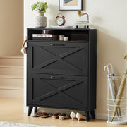 Space-Saving Shoe Cabinet with 2 Folding Doors & Removable Shelves – Black