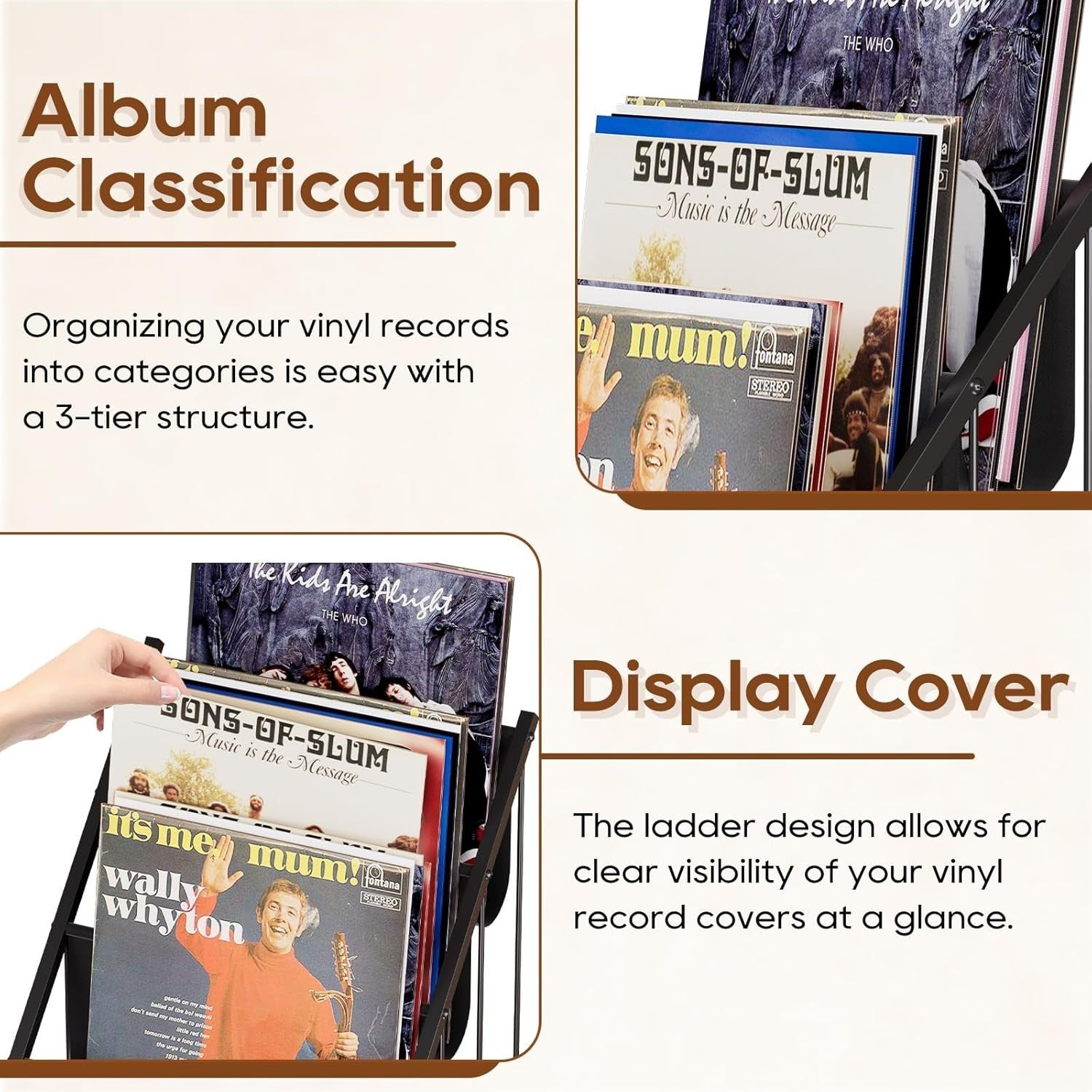 3 Tier Vinyl Record Storage Stand LP Album CD Rack Holder Organizer