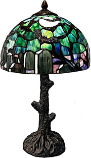 Gothic Tiffany-Style Stained Glass Table Lamp with Graveyard Scene, 30cm