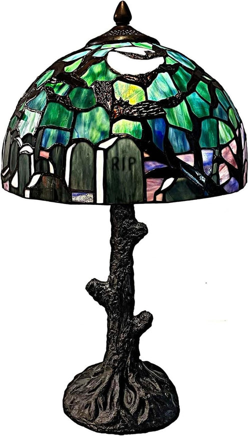 Gothic Tiffany-Style Stained Glass Table Lamp with Graveyard Scene, 30cm