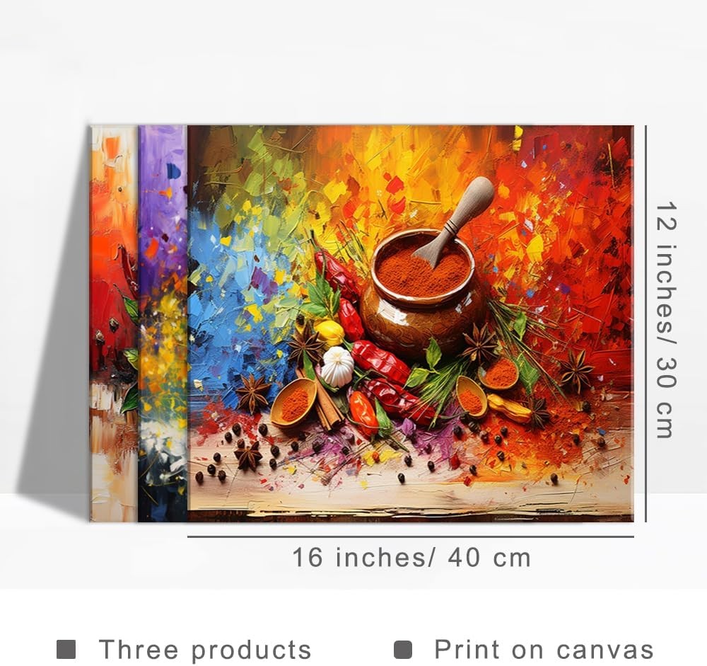 Colourful 3‑Piece Spice Peppers Canvas Wall Art 12×16 in Decor