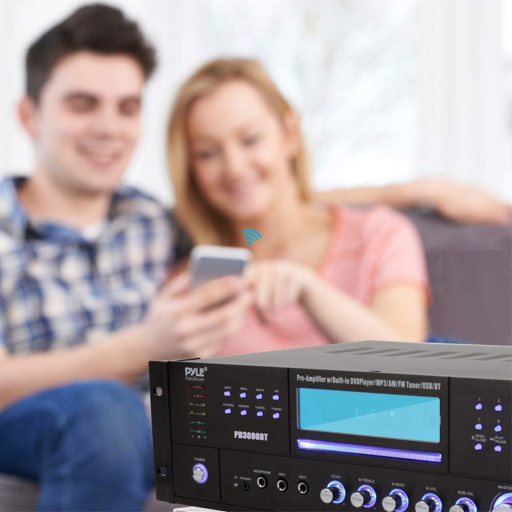 4-Channel 3000W Home Theater Bluetooth Amplifier USB Mic CD DVD