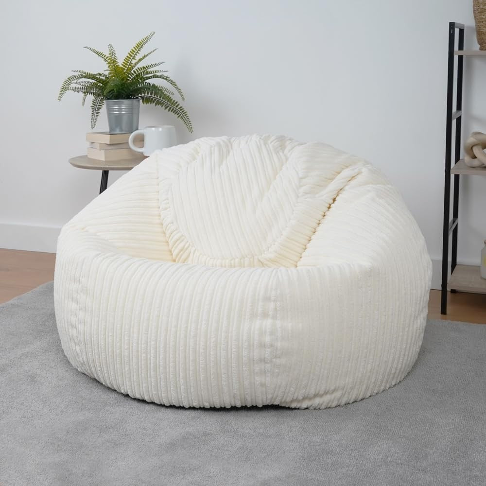 Ivory Bean Bag Chair Adult Lounger – Jumbo Cord Recliner Sofa Seat