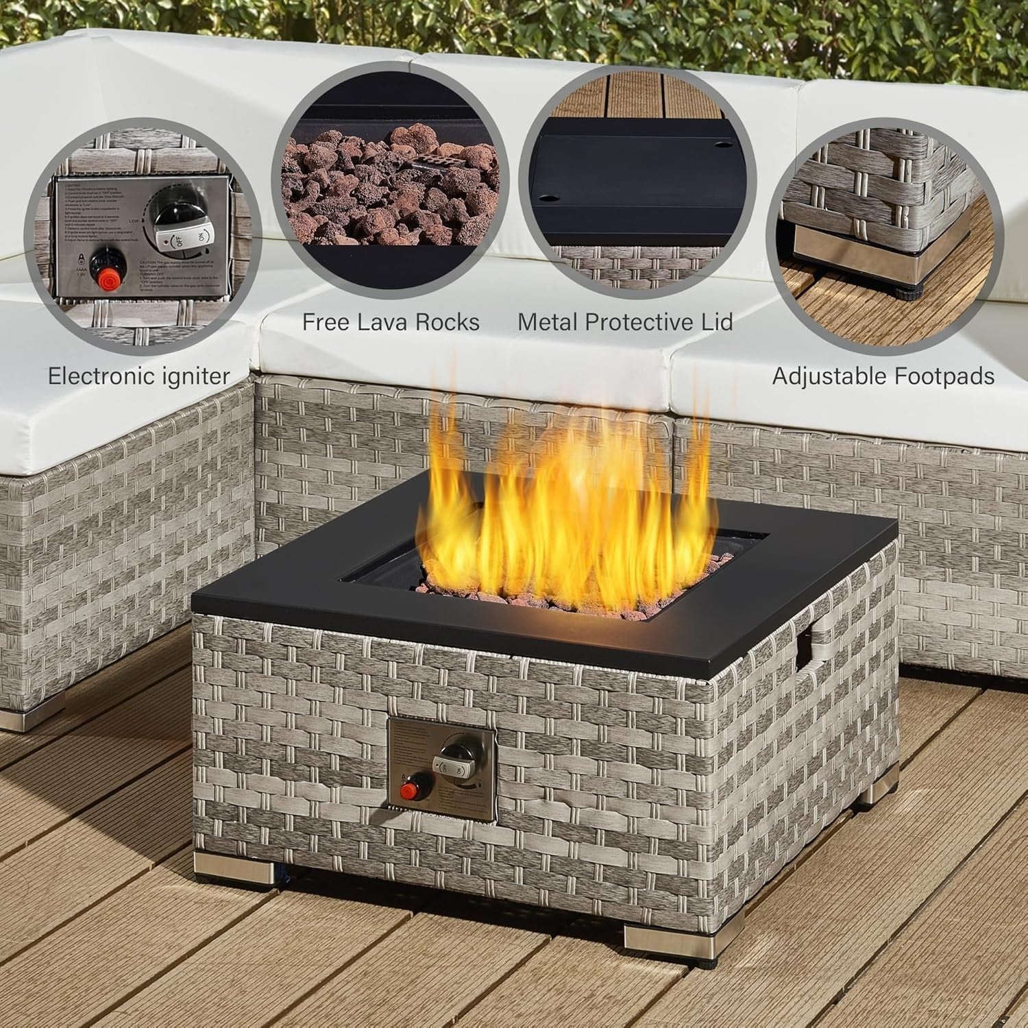 Outdoor Rattan Garden Sofa Set 4-Seater L-Shape Patio with Cushions & Table