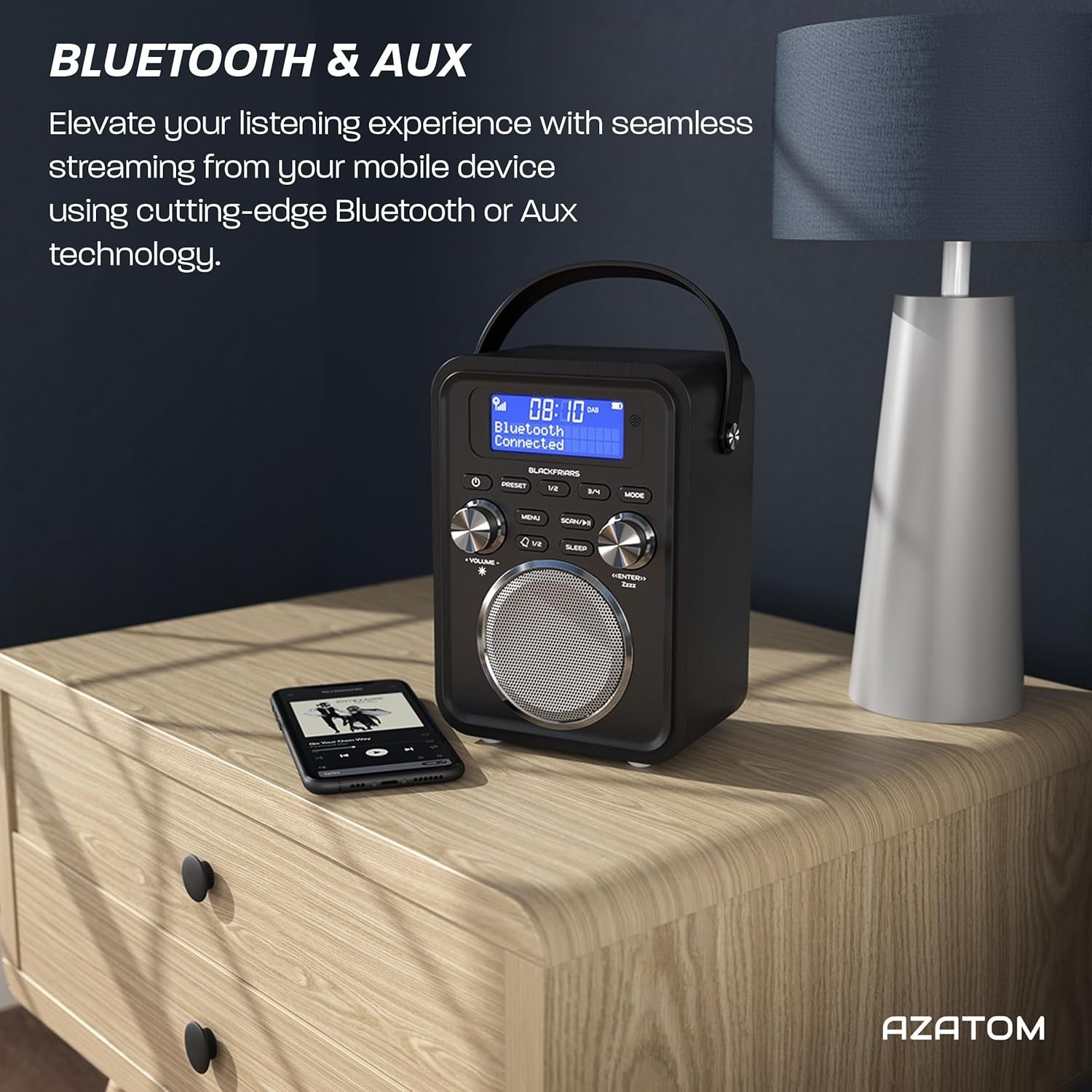 Carbon Black Portable DAB DAB+ FM Digital Radio Bluetooth Rechargeable Alarm
