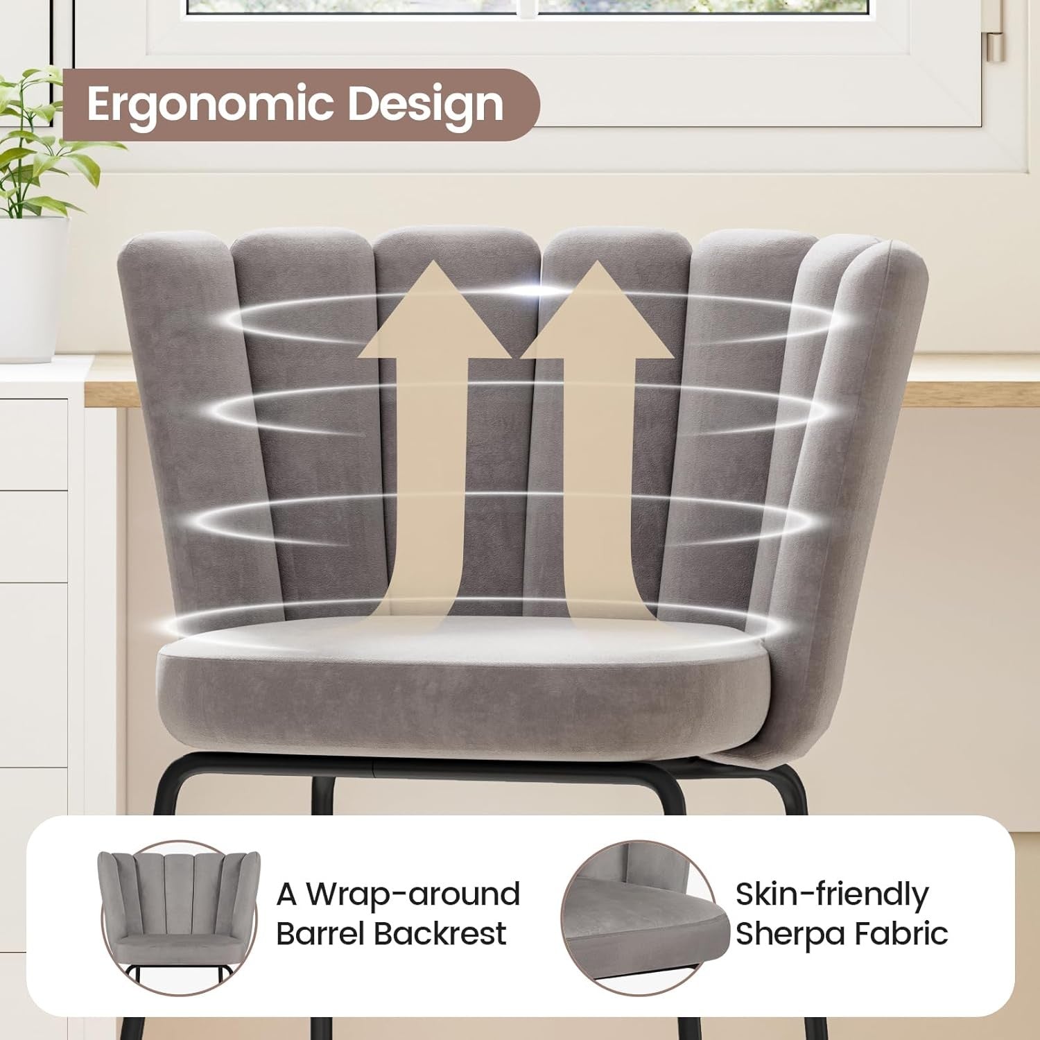 Velvet Vanity Chair Grey Dressing Table Chair Black Metal Legs
