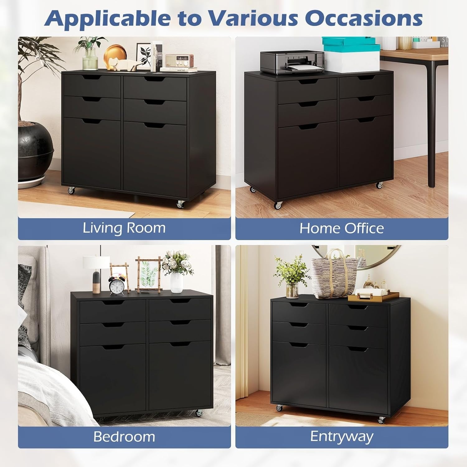 Black 4 Drawer Mobile File Cabinet 73x40x64cm Printer Stand
