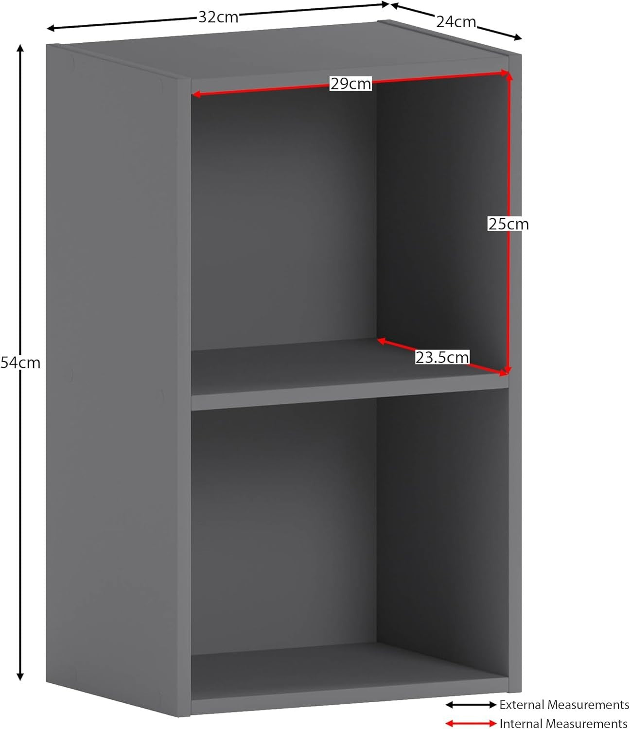 2 Tier Grey Wooden Cube Bookcase Small Storage Shelf for Living Room Office