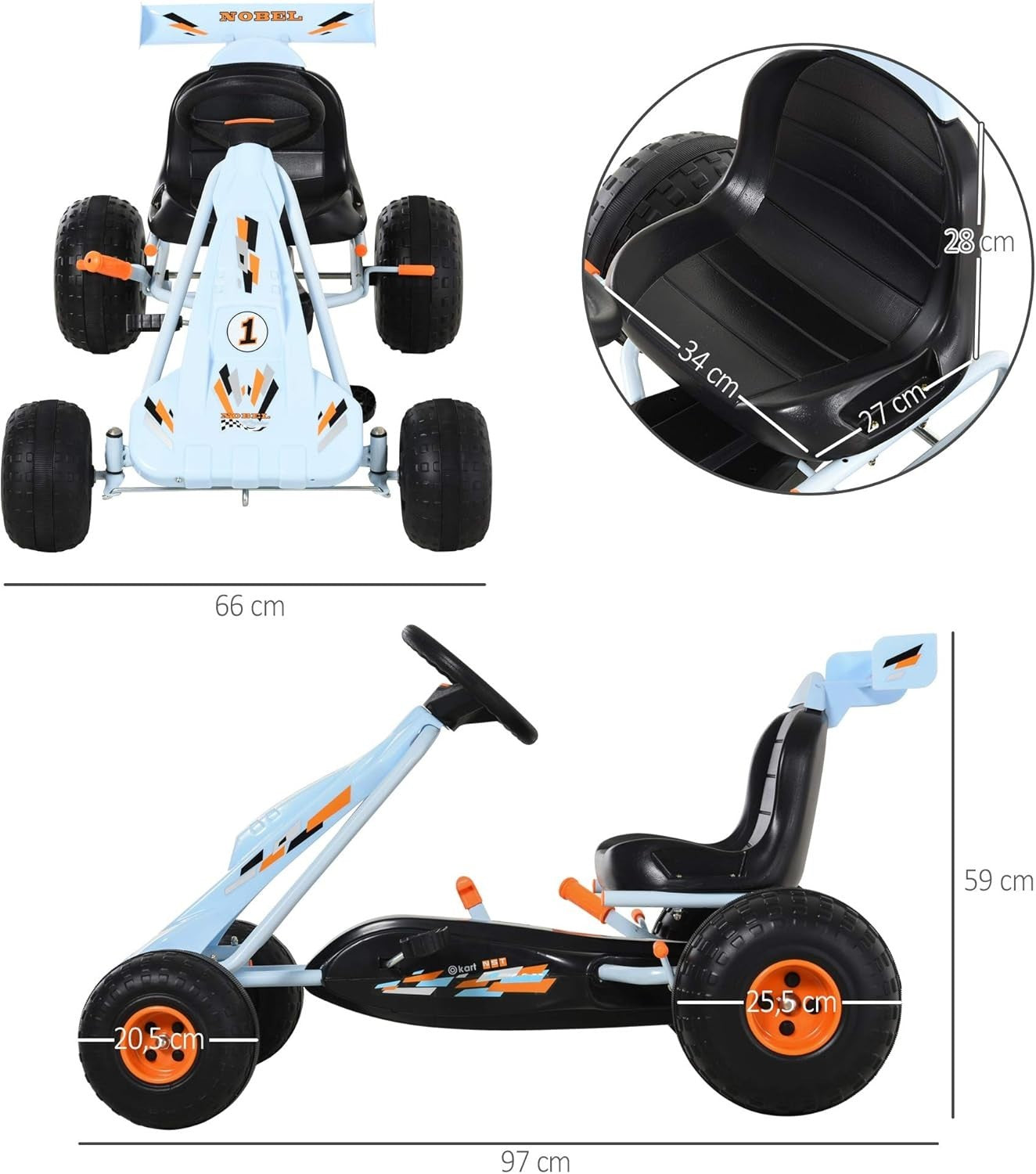 Kids Pedal Go Kart Ride On Car Adjustable Seat Brake Steering Wheel 35kg
