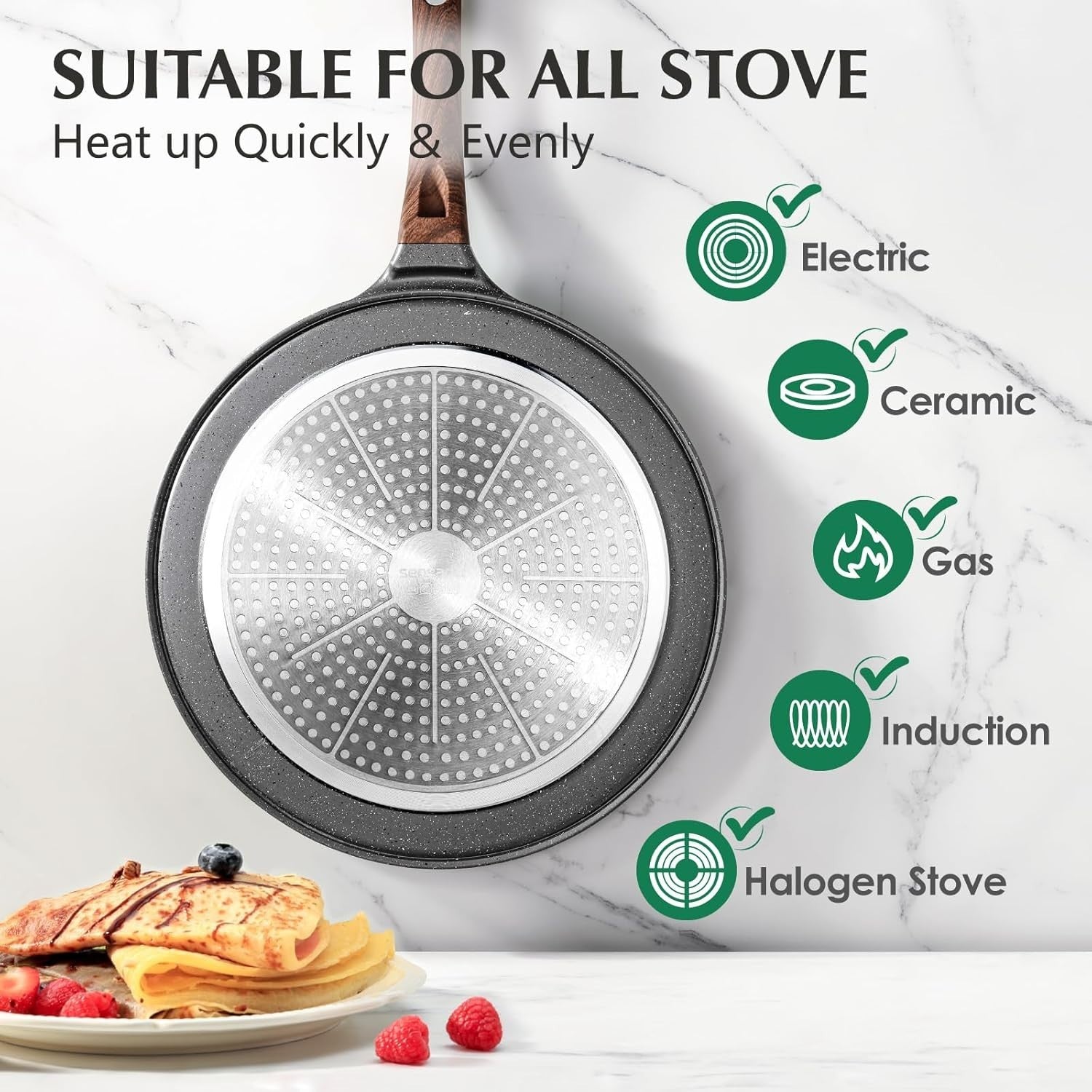 Non-Stick Crepe Pan 10-Inch Swiss Granite Coating Dosa Pancake Skillet Gray