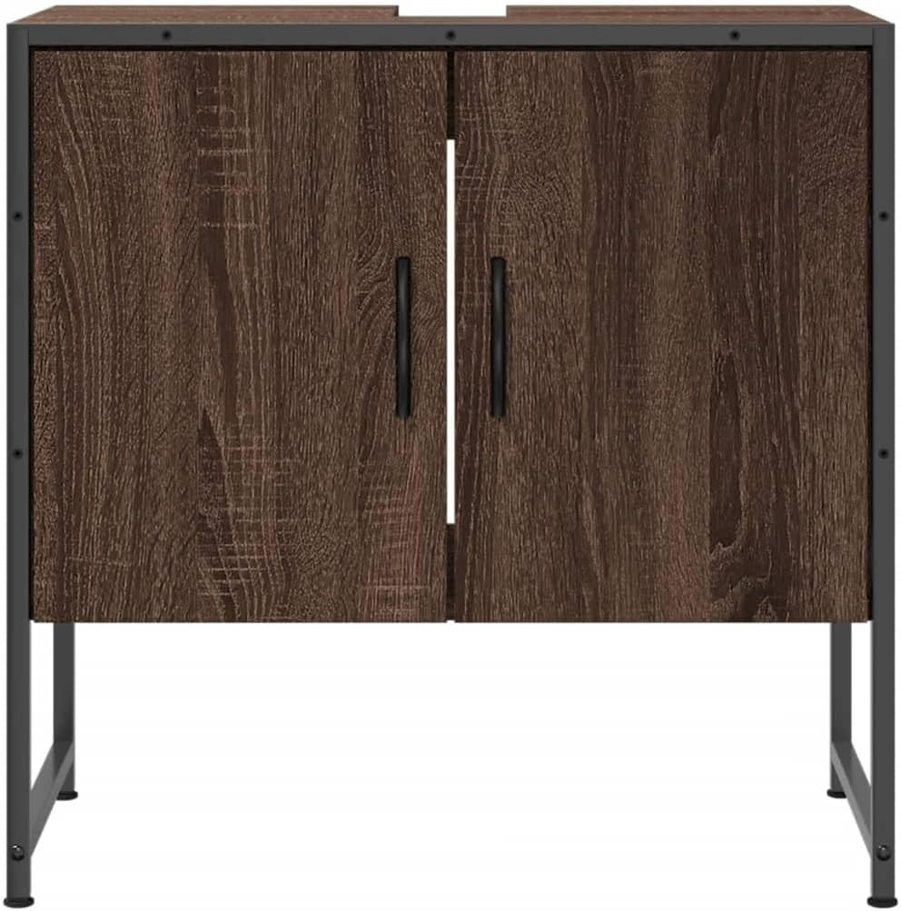 Modern Brown Oak Bathroom Sink Cabinet 60cm Under Basin Storage Unit Cupboard