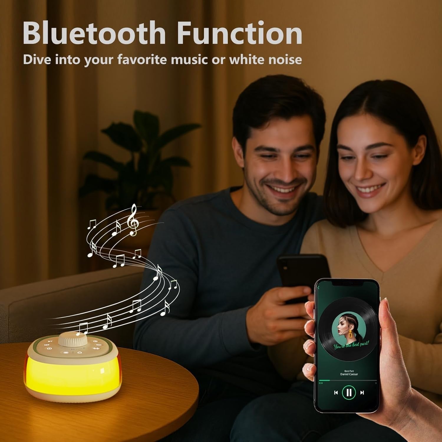 White Noise Sound Machine with 30 Soothing Sounds, Bluetooth & Night Light