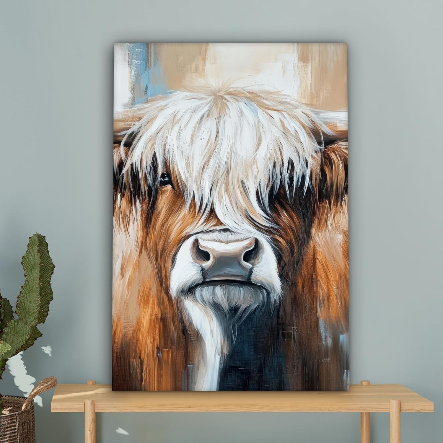 Highland Cow Canvas Wall 40x60cm Framed Rustic Farmhouse