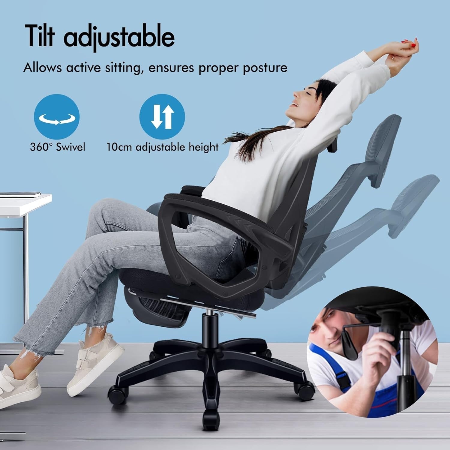 Ergonomic High-Back Office Chair Mesh Back Support Recliner Footrest 180KG Max