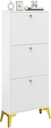Slim White Shoe Cabinet with 3 Flip Drawers & Anti-Tip, Space-Saving Storage