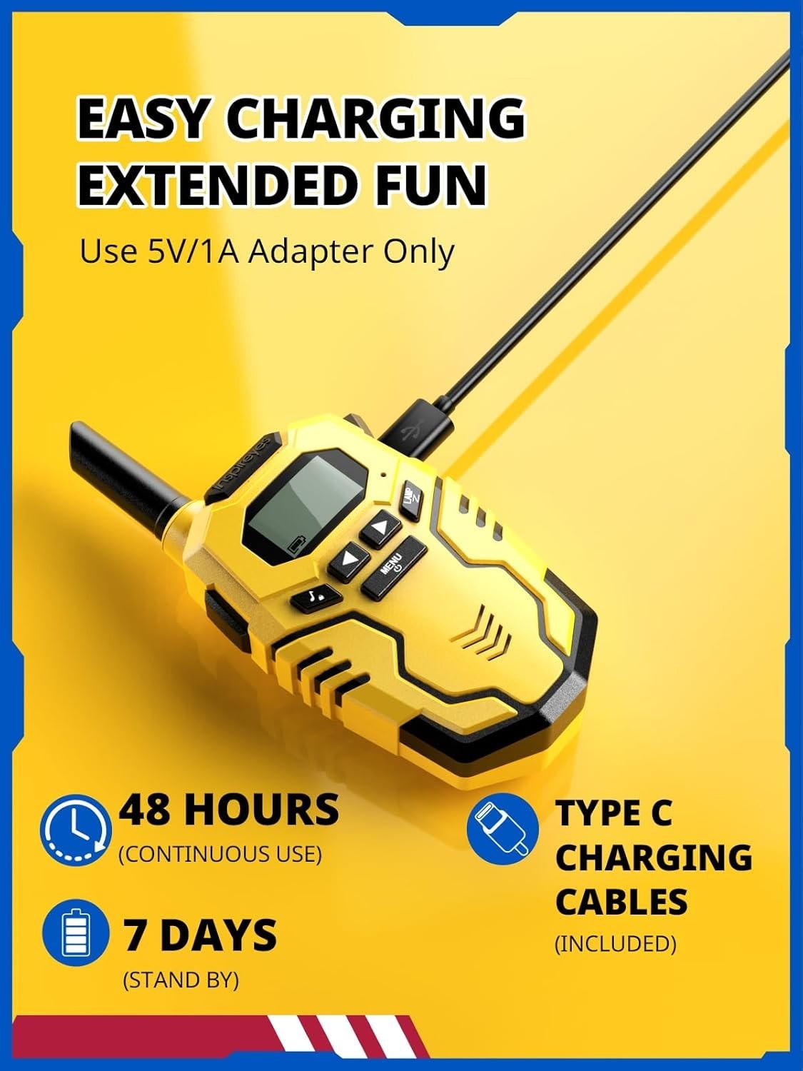 Kids Walkie Talkies 3 Pack Long Range Rechargeable 2 Way Radio VOX