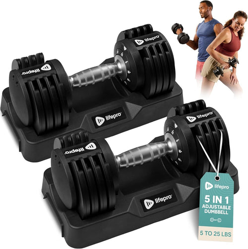 Adjustable Dial Dumbbell Set Quick Change Rotating Weights Compact Home Gym