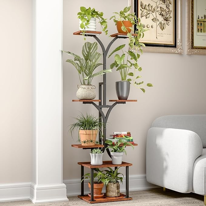 8 Tier Metal Plant Stand with LED Grow Lights Indoor Corner Tall Flower Shelf