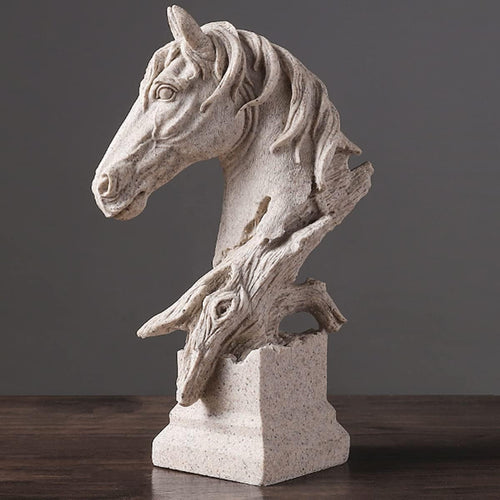 Sandstone Horse Head Sculpture • 30cm Resin Statue • Modern Luxury Home Decor