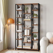 Tall 6 Tier Bookcase with 18 Shelves Storage Unit Rustic Brown Black 30x100x200