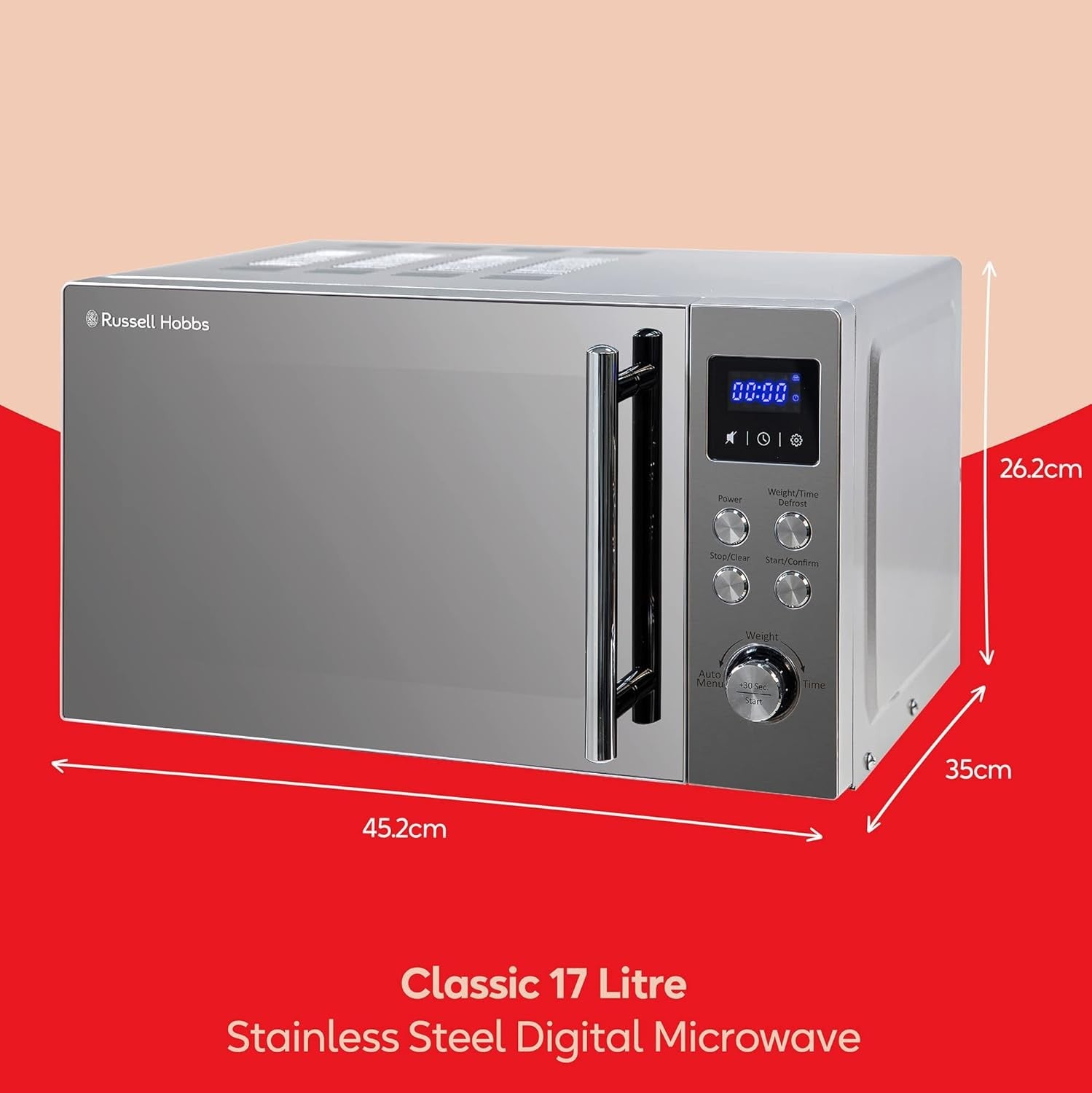 Stainless Steel 17L Digital Microwave Blue LED Display Compact