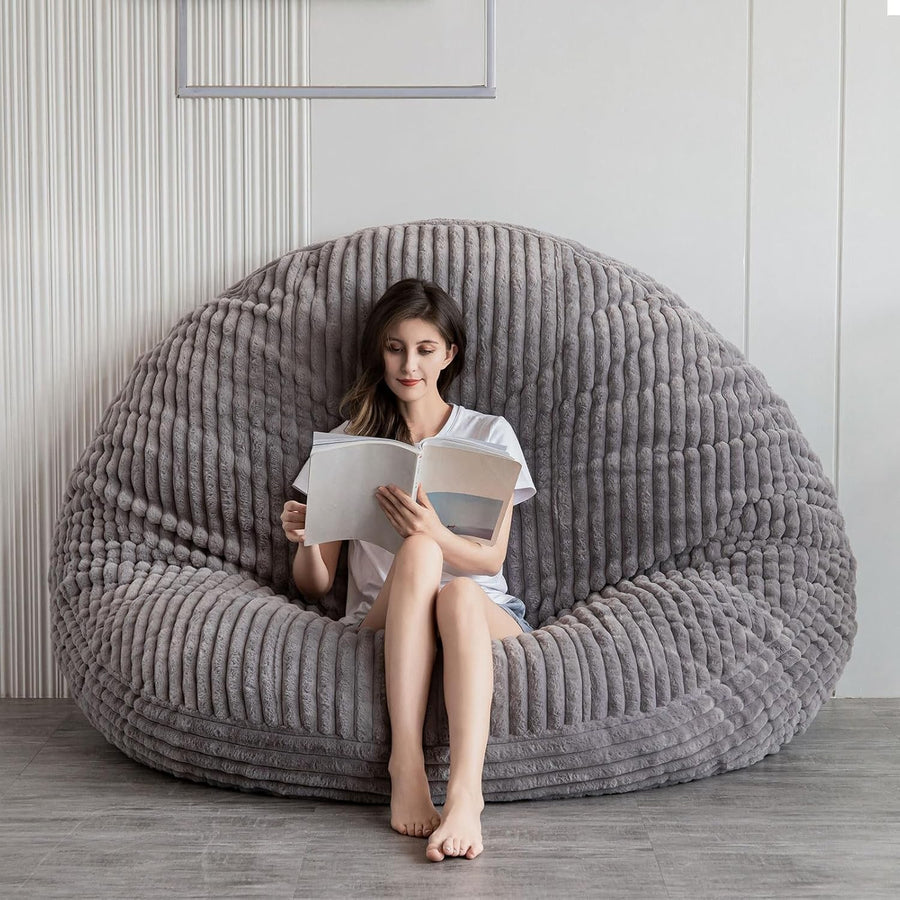 Giant Faux Fur Bean Bag Sofa Chair Bed Grey Adults Couples Lounge Seat