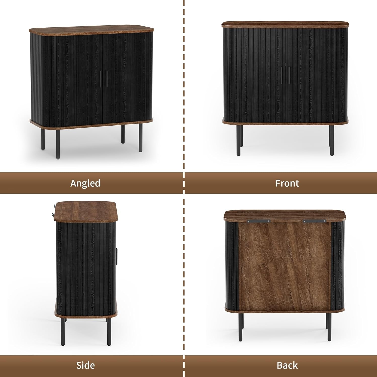 Modern Black Sideboard Buffet Cabinet Cupboard with Sliding Tambour Doors