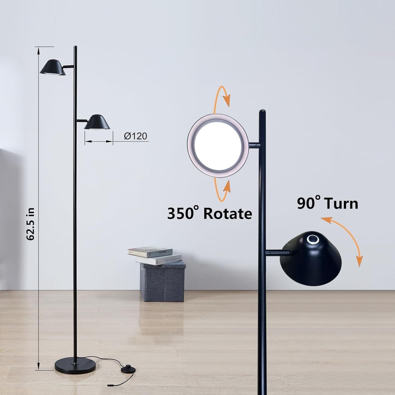 LED Floor Lamp Dimmable Remote Adjustable Reading Light Black