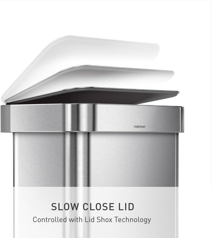 45L Stainless Steel Kitchen Pedal Bin Soft Close Lid Rectangular