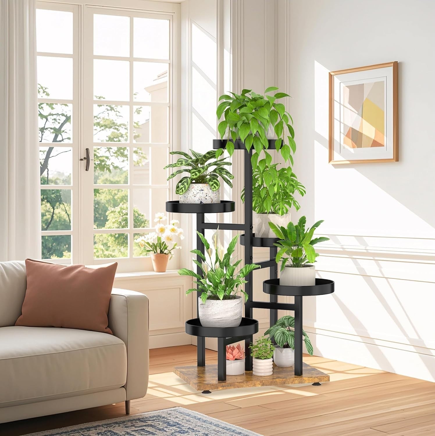 5-Tier Metal & Wood Plant Stand, Corner Indoor Outdoor Flower Display Rack