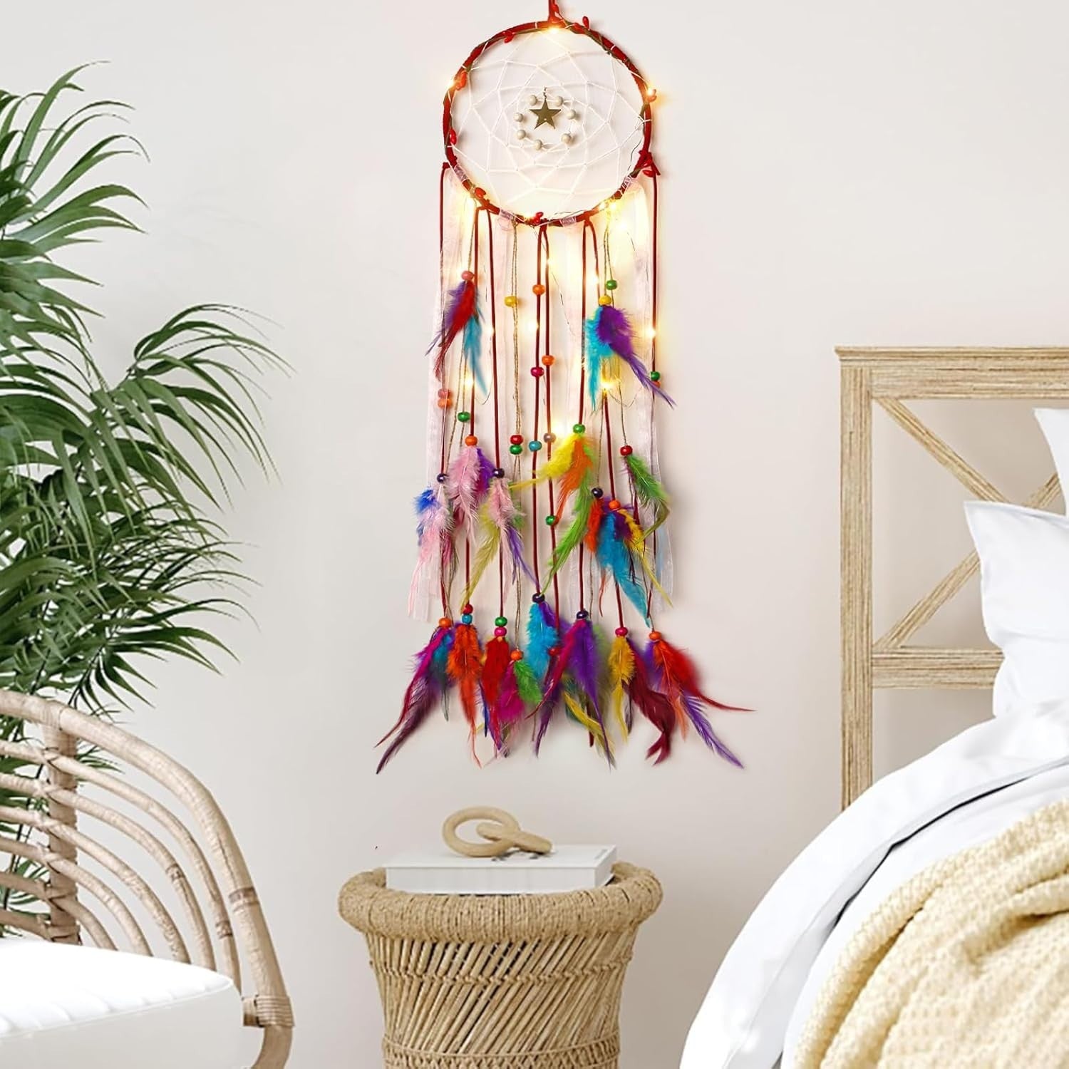 Colorful Boho Dreamcatcher with LED Fairy Lights Wall Decor