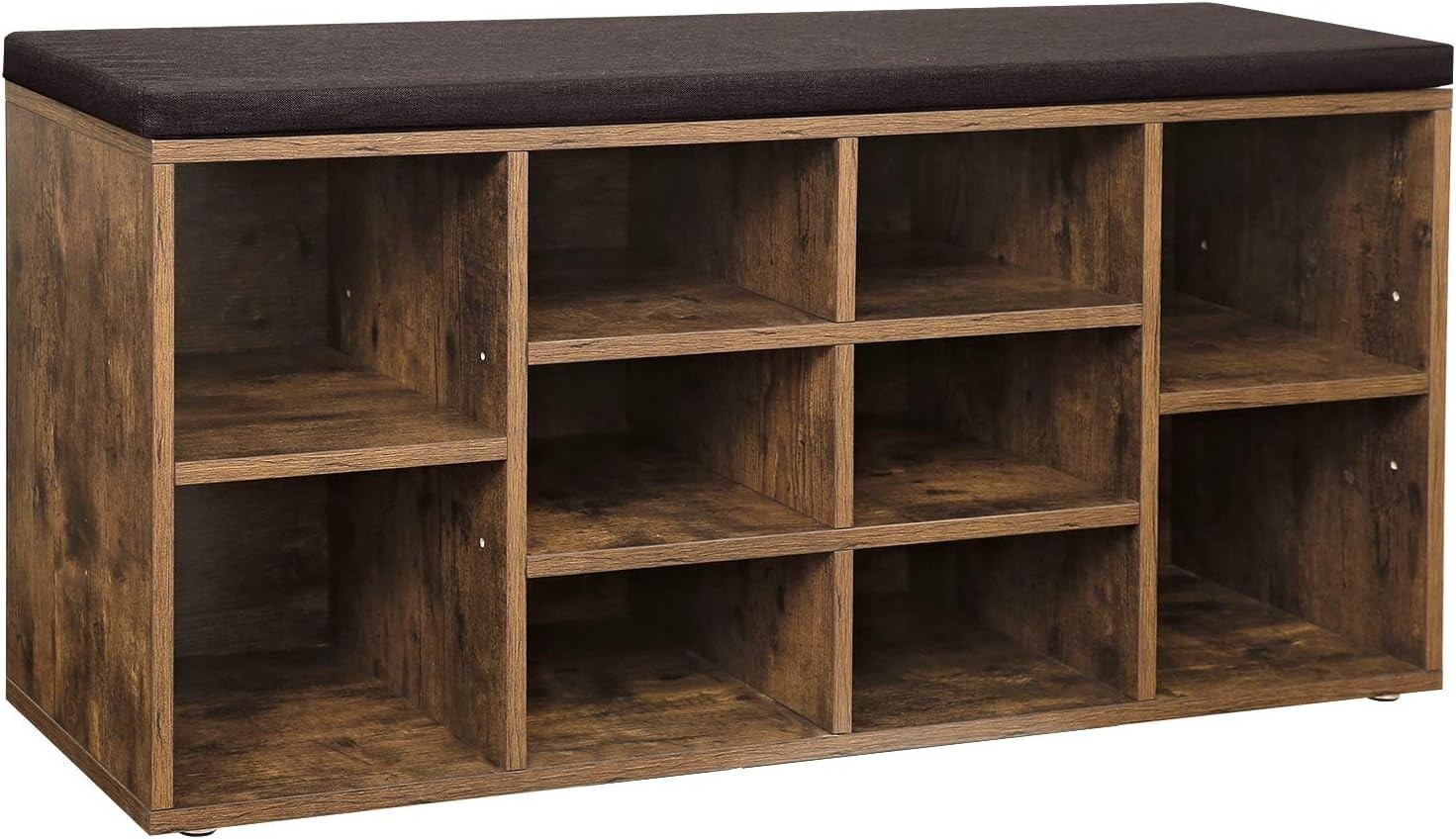 Rustic Shoe Bench with Cushion & 10 Compartments | Entryway Storage Rack
