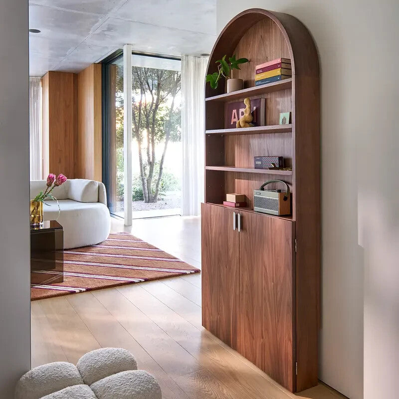 Walnut Bookcase with Folding Desk 180cm Compact Wall Storage Workspace