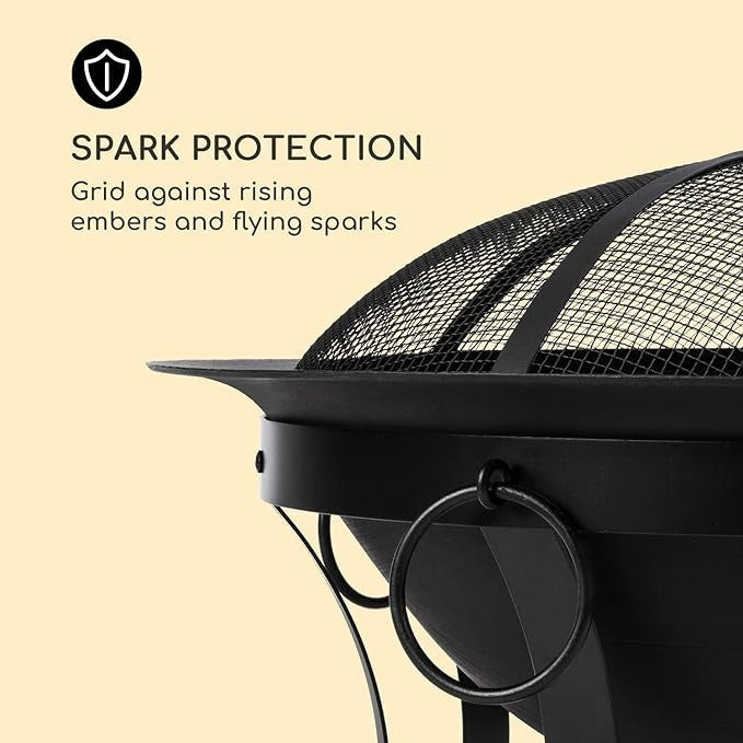 Large Outdoor Fire Pit Bowl with Grill & Spark Guard – 73cm Garden Heater BBQ