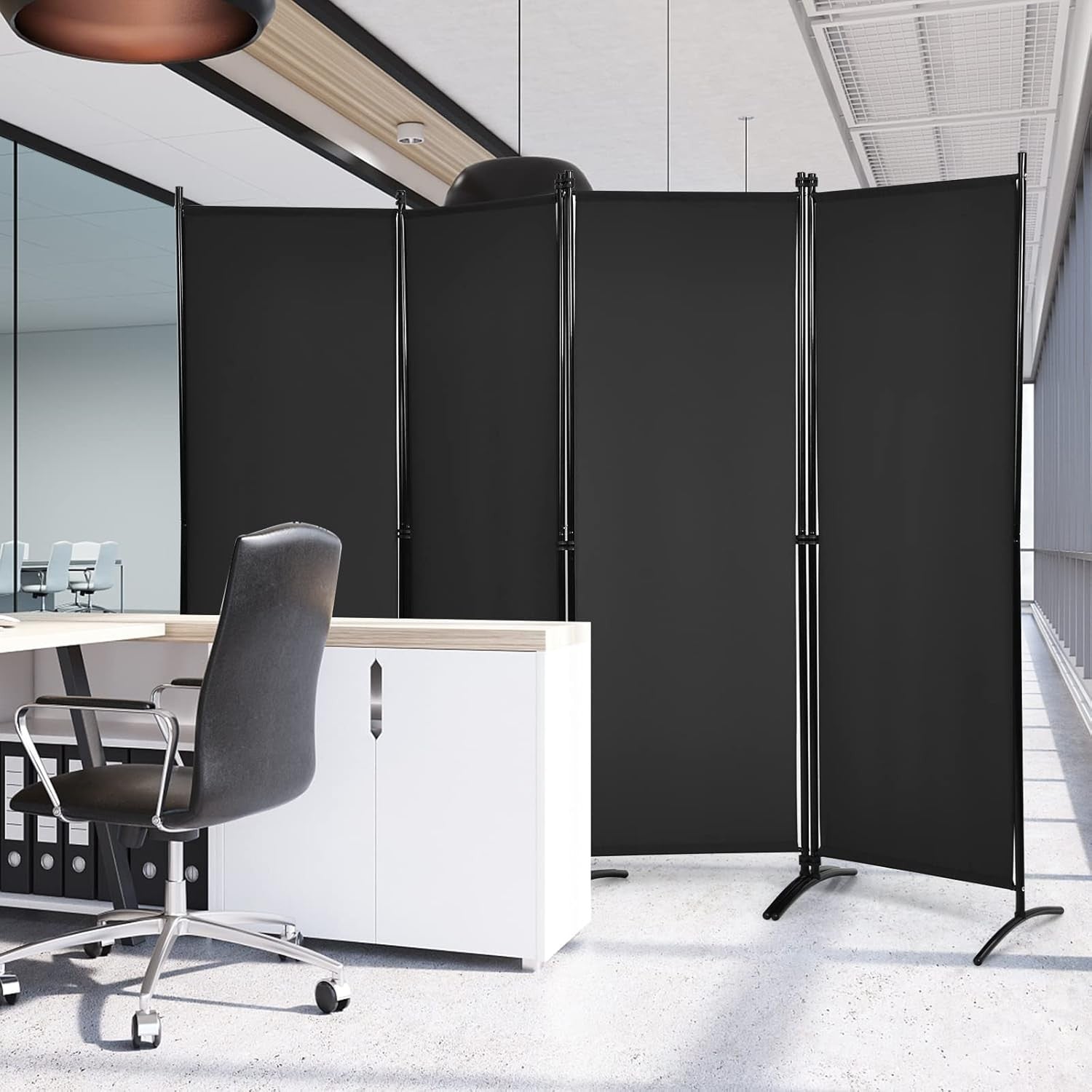 4 Panel Folding Room Divider Privacy Screen Freestanding Partition Wall Black