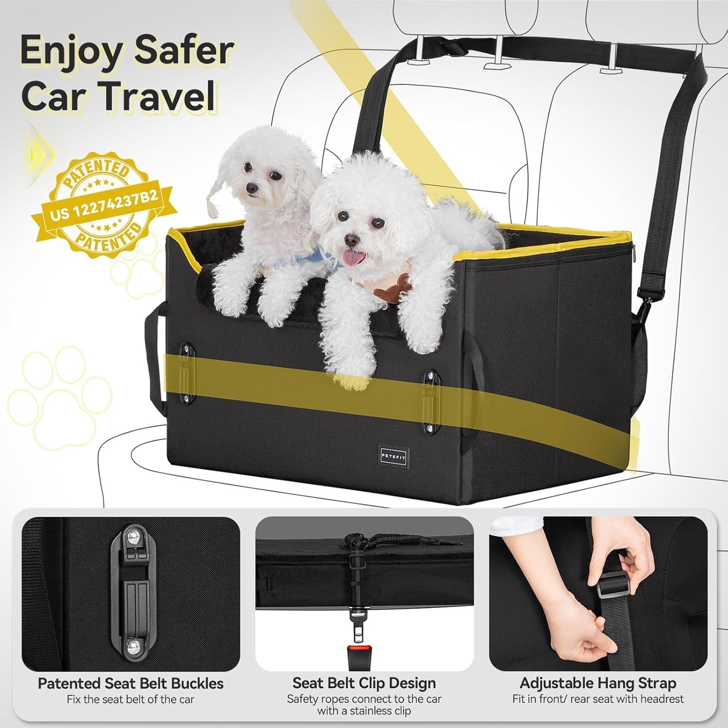 Dog Booster Car Seat Adjustable Height Waterproof Travel Bed 25lb