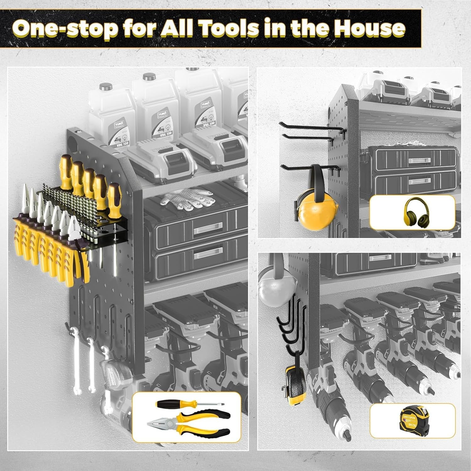 Heavy Duty Wall Mount Power Tool Organizer 83x38x22.5cm 8 Drill Holders